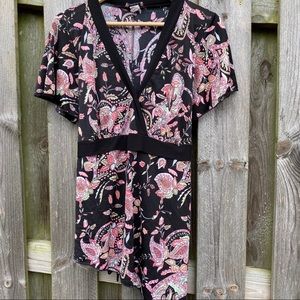 Retro MKM Designs Asymmetrical floral paisley tie back V neck Blouse USA…